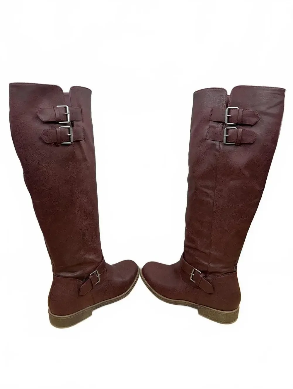 Burgundy Tall Buckle Riding Boots